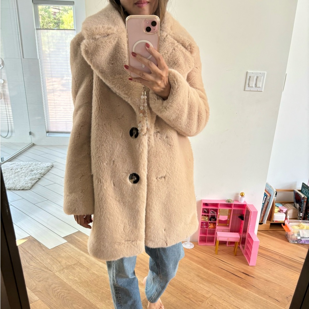 Zara Blush Faux Fur Trench Coat